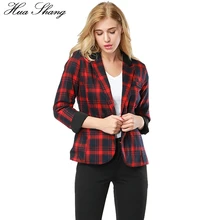 Хуа Шан осень с длинным рукавом плед Пиджаки для женщин женщина Тонкий OL работы офисные жакеты женский повседневное дамы карманы Верхняя одежда пальт