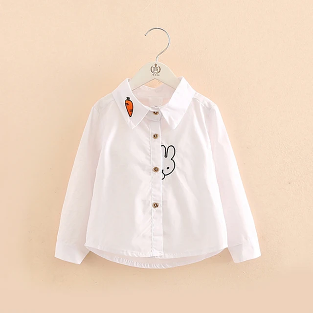 2 10Yrs White school girls blouse cotton long sleeve kids shirt for girls casual tops children