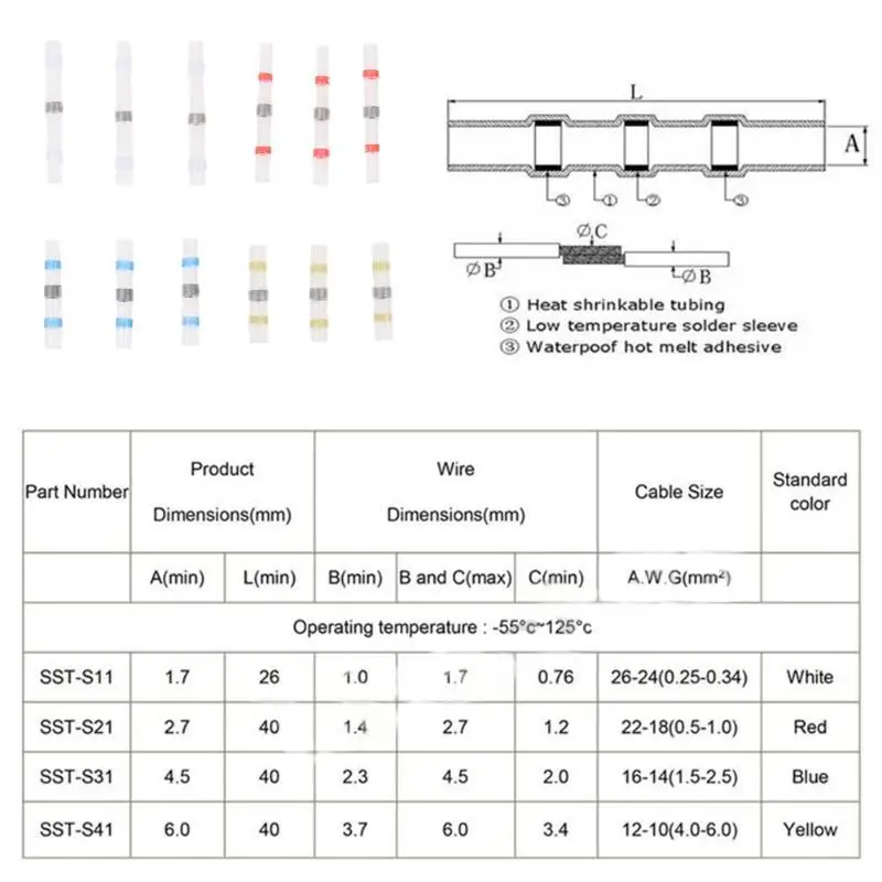 Водонепроницаемый припоя печать Термоусадочные Butt провода разъемы провода Соединительный кабель терминалы Электрический разъем 50/120/200/270 шт