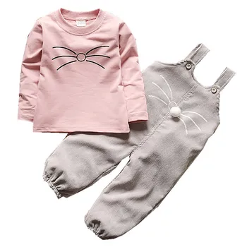 

Fashion Spring Autumn Children Girls Clothes Toddler Clothing Sets Cartoon Cute Cat T-Shirt Overalls 2Pcs/Sets Kids Tracksuits
