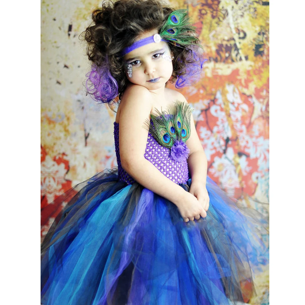 

Peacock Feather Tutu Dress Birthday Outfit Photo Prop Halloween Costume Pageant Baby Girl Peacock Tutu Dress Baby Girls Clothes