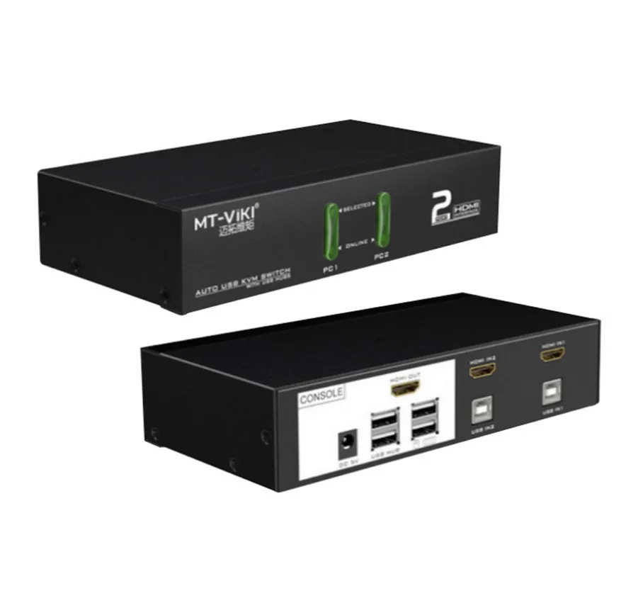 

MT-Viki 2 Port HDMI KVM Switch Hot Key Auto Scan USB Plugable 4Kx2K 1080P with 4 Cable Sets for 2 PC 1 Keyborad Mouse MT-0201HK