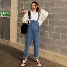 Женские джинсовые комбинезоны женские свободные студенческие весенне-летние джинсы в Корейском стиле с большими карманами
