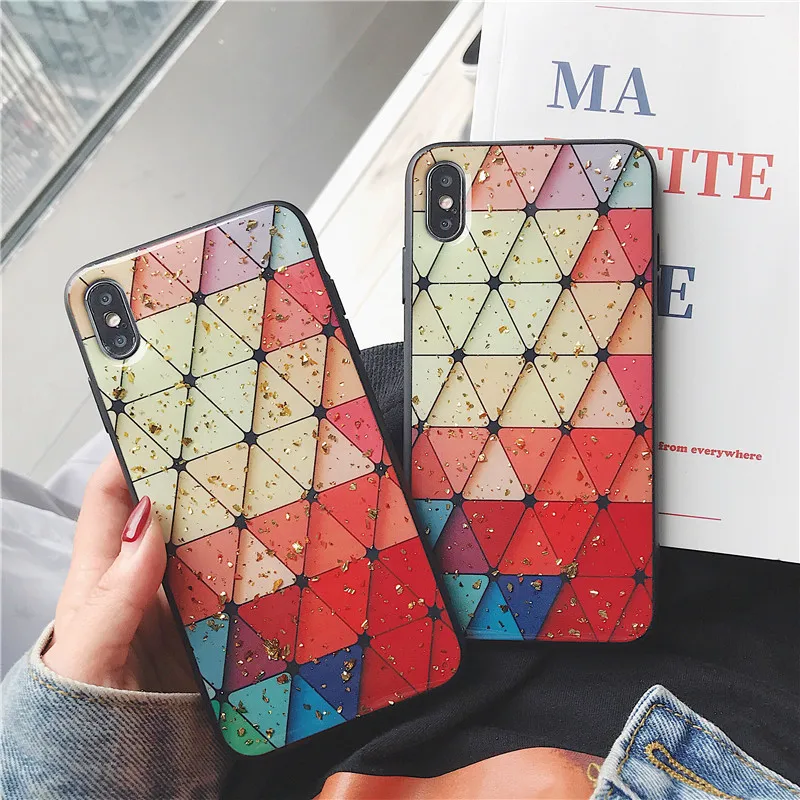 

Fashion Geometric Patterned Phone Cases for Iphone Xs/Xs Max Xr Drop Glue Glitter Cover for Iphone 7 8 6 6S Plus X Case Coque
