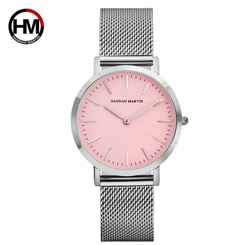 

Hannah Martin Brand Luxury Women Watches Waterproof Business Rose Gold Stainless Steel Ladies Quartz Wrist watch 36mm Clock Pink