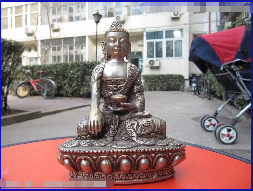 

bjc 00005 Tibet Buddhismn Temple exquisite Silver Dragon Sakyamuni Tathagata Buddha Statue Discount 35%