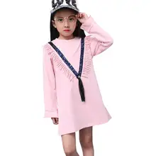 2017 Vestido de Princesa Pageant Lantejoulas Borlas Partido Do Bebê Vestido de Crianças Menina Tutu Sólida O-pescoço Na Altura Do Joelho-Comprimento do Vestido Vestido Rosa branco