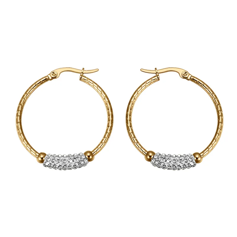 

100% Guarantee Stainless Steel Gold/Silver Color Rhinestone Hoop Earrings For Women Fashion Ladies Jewelry Wholesale (A1483)