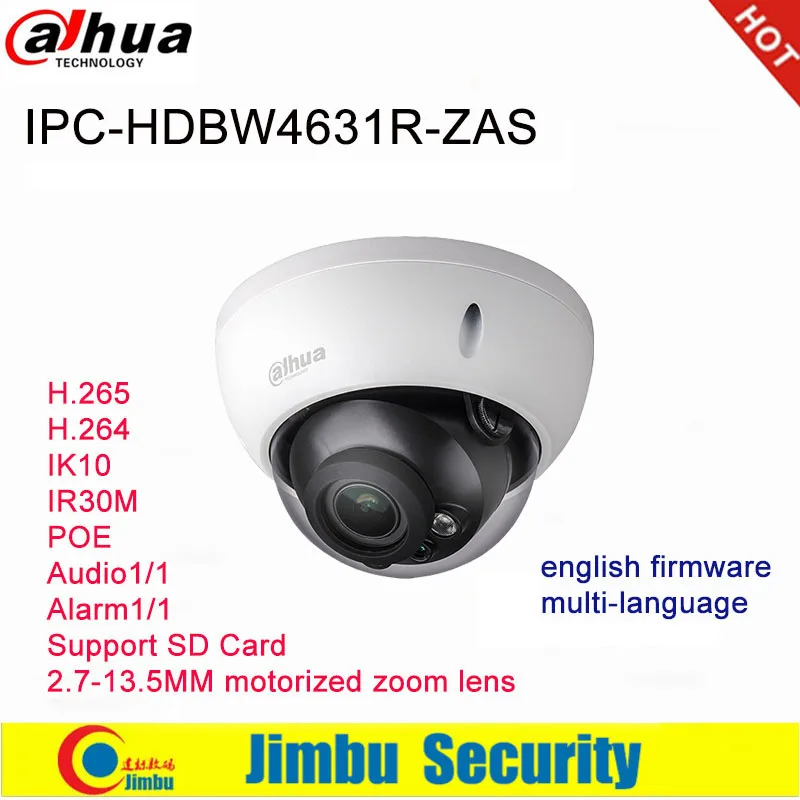 

Dahua Ip Camera 6MP POE IPC-HDBW4631R-ZAS 2.7~13.5mm varifocal motorized lens IR30M IP67 built-in SD card slot audio interface