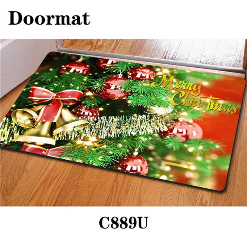 

New Printed Christmas Mat Bedroom Living Room Rug Non Slip Creative Merry Christmas Doormat Floor Hallway Table Coffee Mat