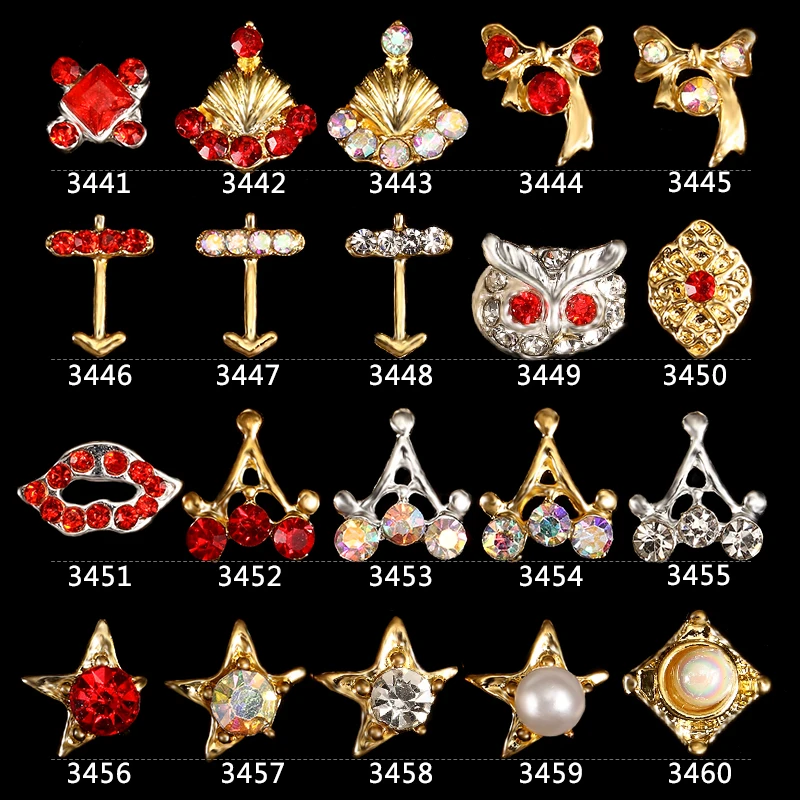 

100PCS Red Lips Alloy Glitter 3d Nail Art Decorations Gold Ribbon Charms Enamel Cancer Angel with Pink Rhinestone 3441-3460