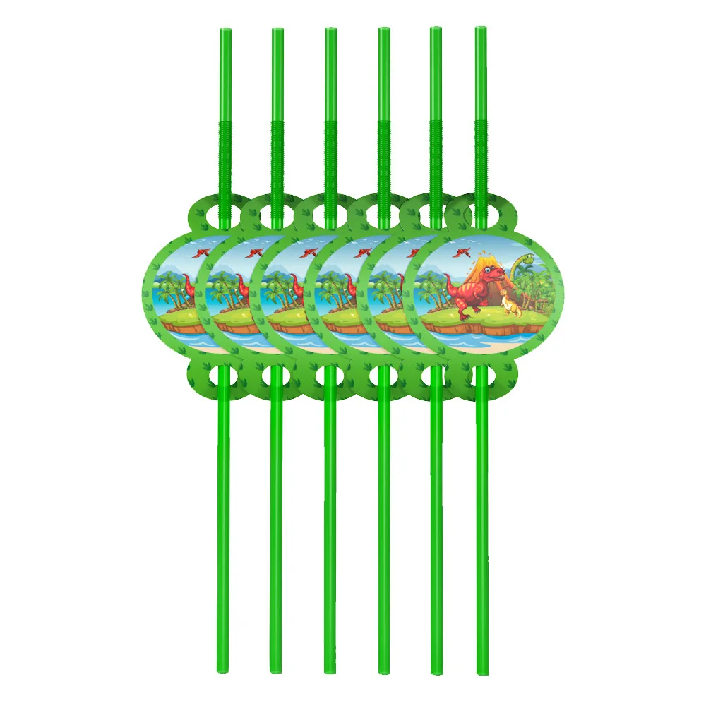 6 шт мотив динозавра вечерние Пластик принадлежности для соломинок для детей динозавров День рождения украшения одноразовые соломинки для