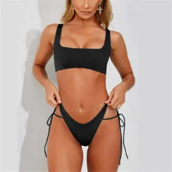 

Women's Push-up Padded Bra Bandage Bikini Sets Swimwear Mid Waist Triangle Swimsuit Two Pieces Bathing Suit Sexy Backless Hot