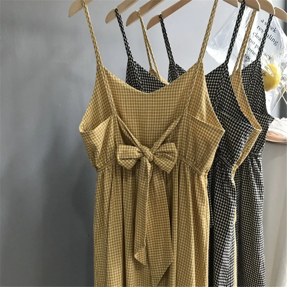 Sexy Backless Beach Dress 2018 Summer 2 types Short&long Plaid Vacation Dress Casual Vestidos Strapless Women Bow Dresses (29)