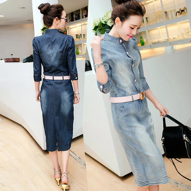 2014 spring and summer one piece dress new arrival one piece dress medium long a denim one piece