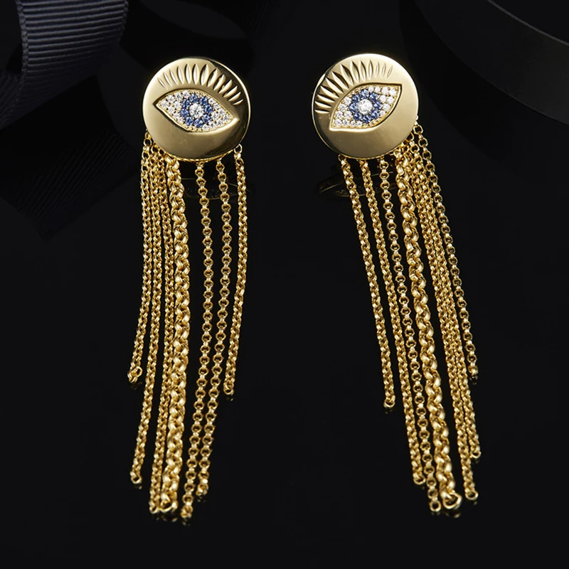 Lucky Eye Fringe Long Earrings 925 Sterling Silver with Zircon Jewelry Fits Moroccan Jewelry Matching Gifts Women Jewelry