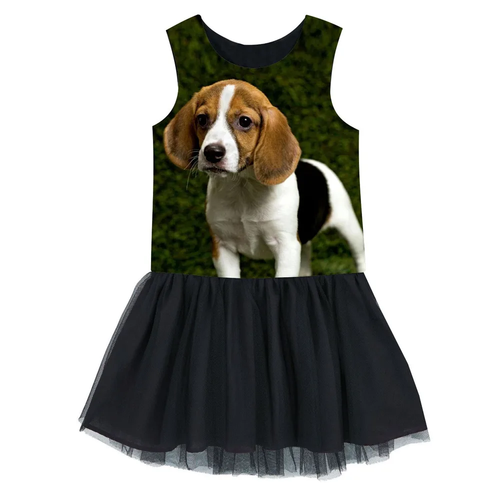 girls Dress clothes sleeveless print dog Children dress kids fashion ...