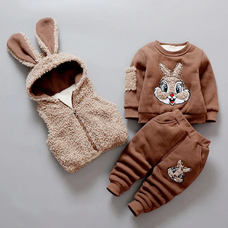 

Baby 3 Pcs Sets Girls Little Boys Girls Winter Velvet Thermal Thickening Wadded Clothing Infants Kids Vest Sweatshirt Pant A258