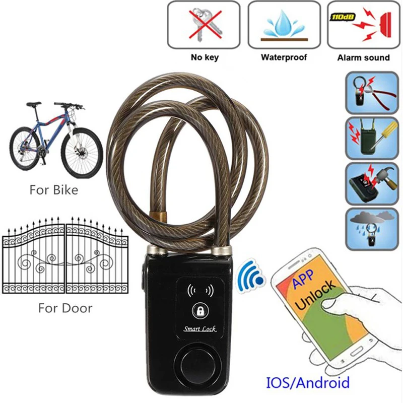 Smart Bike Lock Phone APP Control Bluetooth Unlock Waterproof 110dB Alarm Bicycle Outdoor Anti Theft | Безопасность и защита
