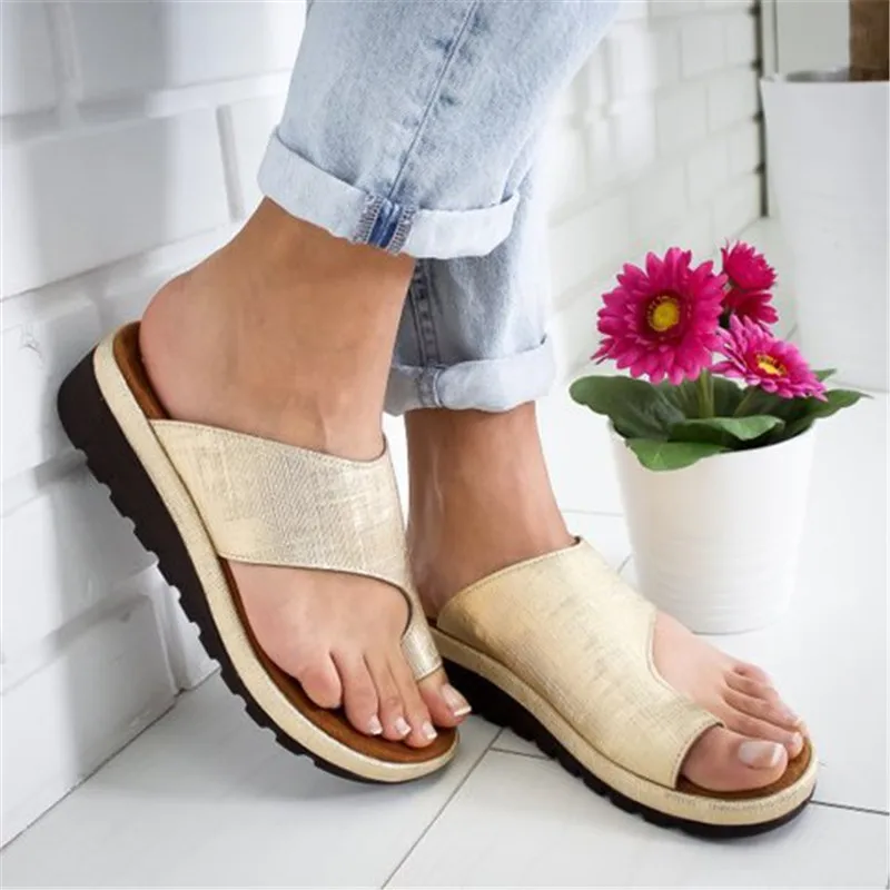 

Women PU Leather Shoes Comfy Platform Flat Sole Ladies Casual Soft Big Toe Foot Correction Sandals Orthopedic Bunion Corrector