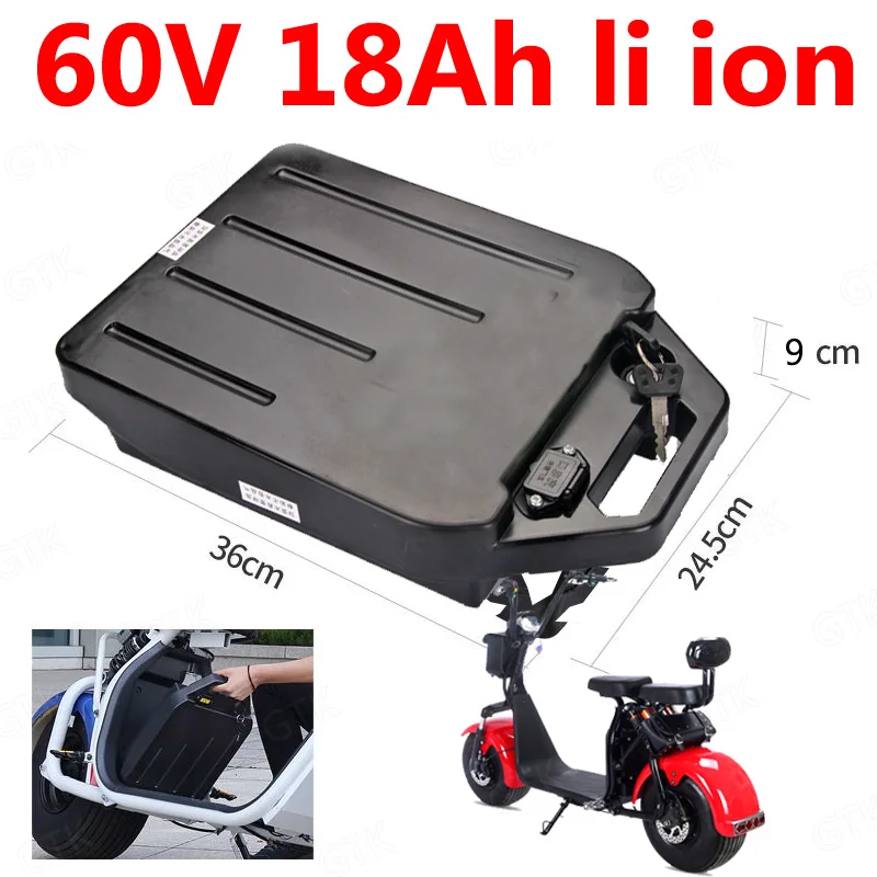

GTK waterproof 60V 18Ah Lithium ion battery 18650 BMS li ion Detachable for 1000W 2000W citycoco X7X8X9 scooter + 3A charger
