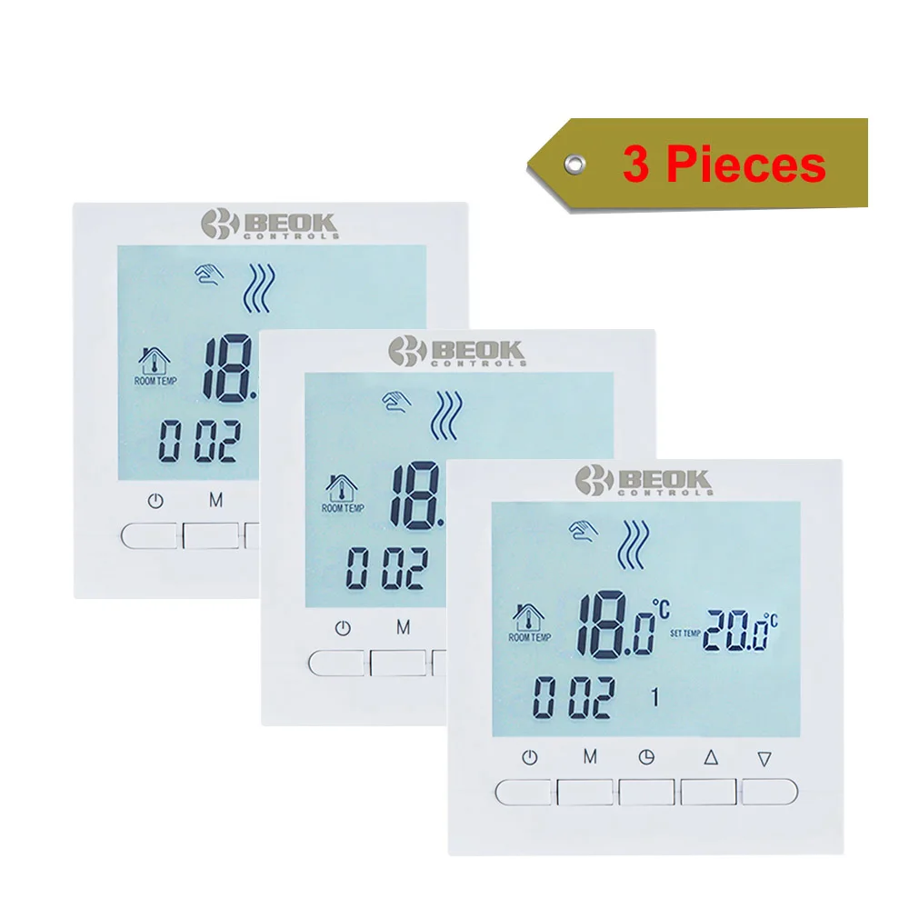Beok комплект из 3 предметов BOT-313W Programmble бытовой газовый котел бойлер водонагреватель термостат 220 ватт Электрический терморегулятор ЖК-дисплей Экран Температура контроллер - Цвет: White