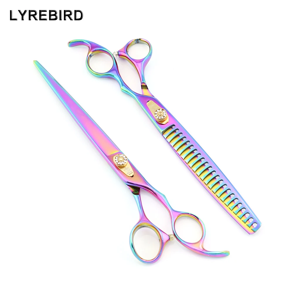 Goede Pet Dog grooming Haar schaar 8 inch snijden en dunner huisdier schaar LYREBIRD Hoge Klasse regenboog kleur NIEUWE