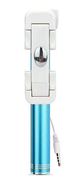 JOYTOP мини селфи палка с кнопкой проводной 3,5 мм вилка металлическая универсальная палка с Mirro для iPhone для смартфон Android - Цвет: blue