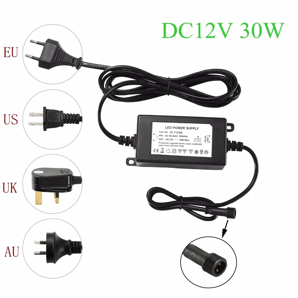 IP67 Водонепроницаемый DC12V 30 Вт трансформатор-драйвер питания для Светодиодный светильник на открытом воздухе или в помещении EU, US, UK, AU plug