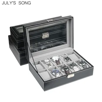 

JULY'S SONG 6/10/12Slots Watch Box Watch Display Case PU Wristwatch Organizer Storage Collection Container for Bracelet Holder