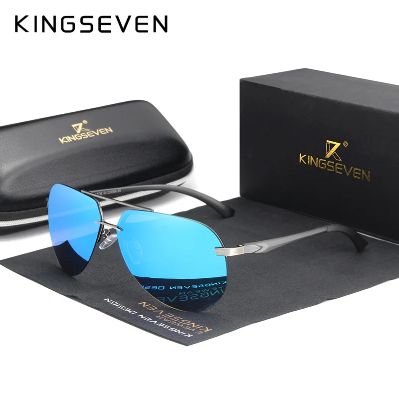 KINGSEVEN алюминиево-магниевые поляризованные солнцезащитные очки без оправы для мужчин, ретро очки высокой четкости Oculos de sol