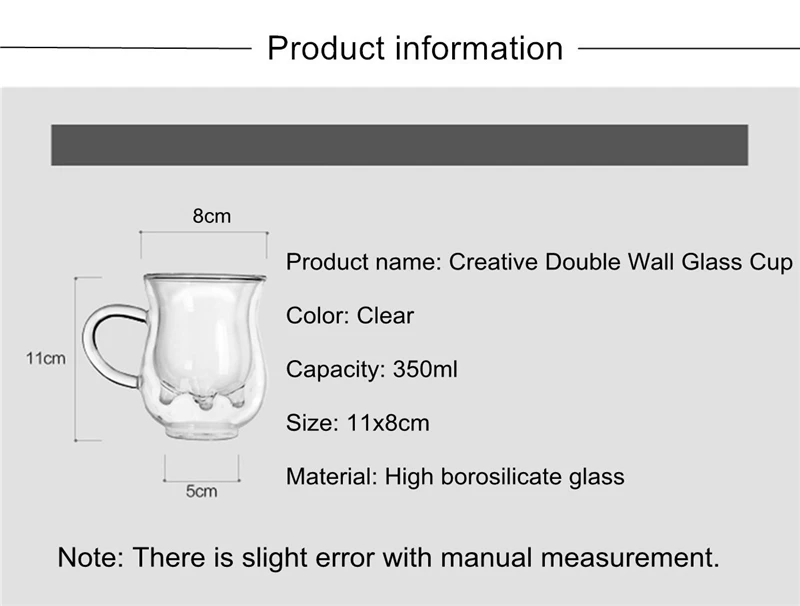 Arshen 350 мл прозрачная двухслойная стеклянная кружка ручной работы с коровьим молоком термостойкая домашняя офисная кружка для молока, кофе, чая, подарок