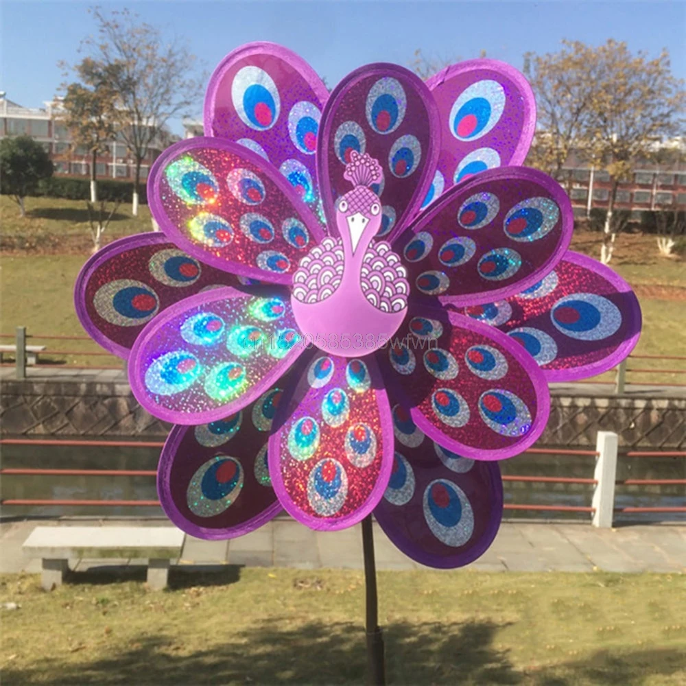 Very best  1pc Double Layer Peacock Laser Sequins Windmill Colourful Wind Spinner Home Garden Decor Yard Kids 