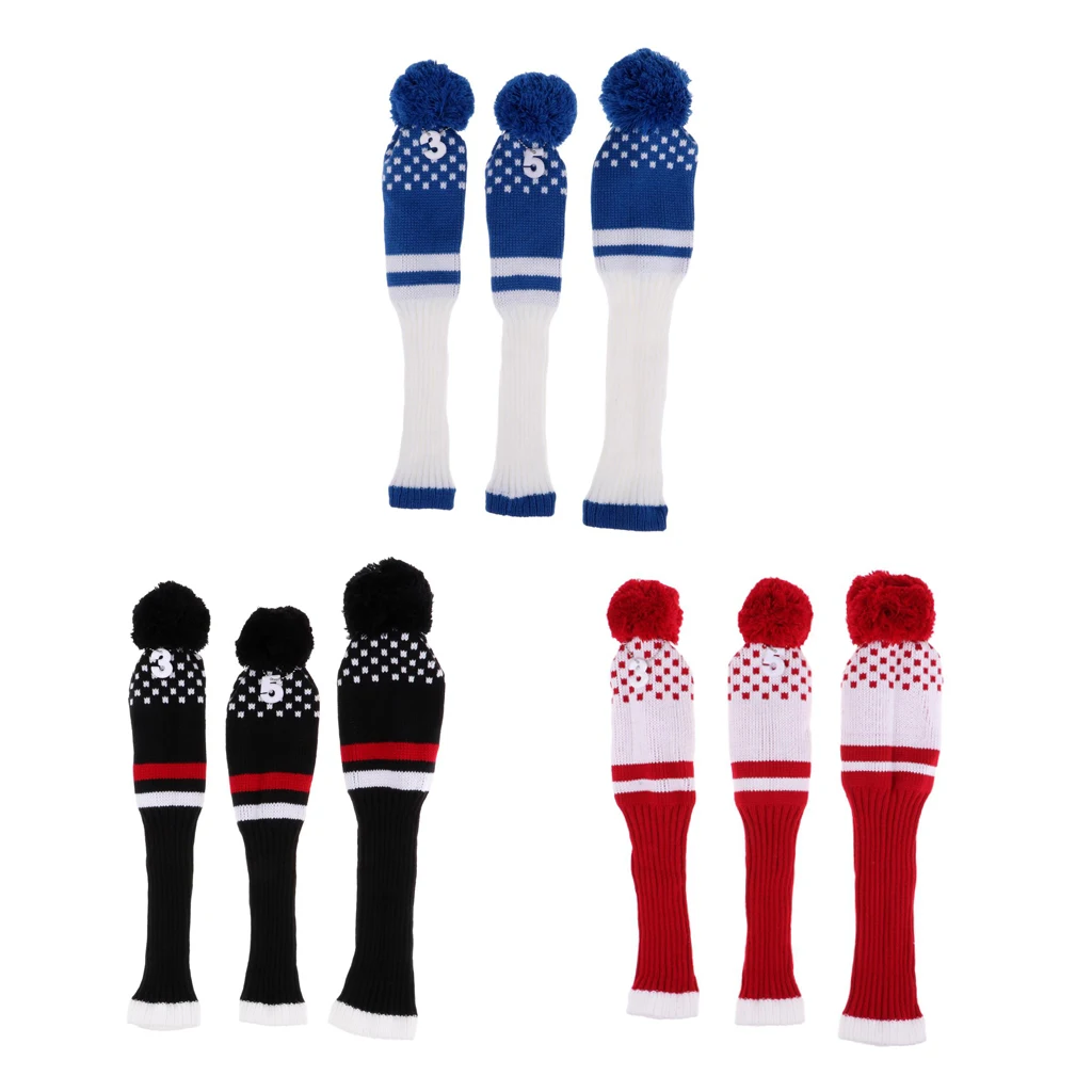 Bundle of 9 Golf Club Driver Knitted Headcover Pom Pom Golf Head Covers Protective Set Driver Fairway Wood #1 #3 #5