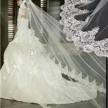 Высококачественная винтажная кружевная Фата для невесты 3м одноярусная многослойная белая элегантная церковная свадебные платья, фата 3 метра Acc