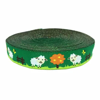

ZERZEEMOOY 5/8" 16MM 10YARD/LOTS Green Sheep Jacquard Ribbon