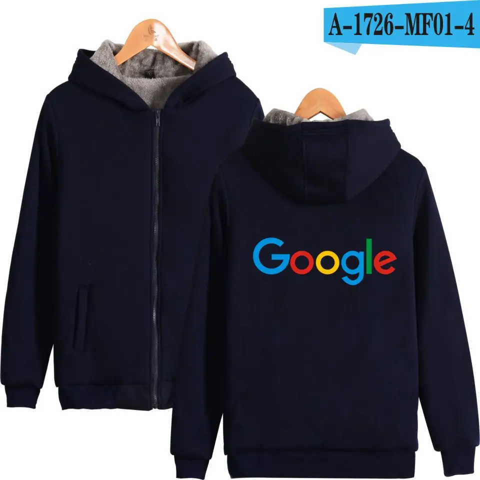Толстовки с капюшоном Google на молнии; Повседневная зимняя плотная теплая одежда с принтом Google; хлопковая толстовка на молнии с логотипом Google - Цвет: Darkblue