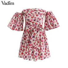 Vadim женское мини-платье с цветочным принтом, с поясом-бабочкой, с вырезом лодочкой, с коротким рукавом, женские летние платья трапециевидной формы, vestidos QC209