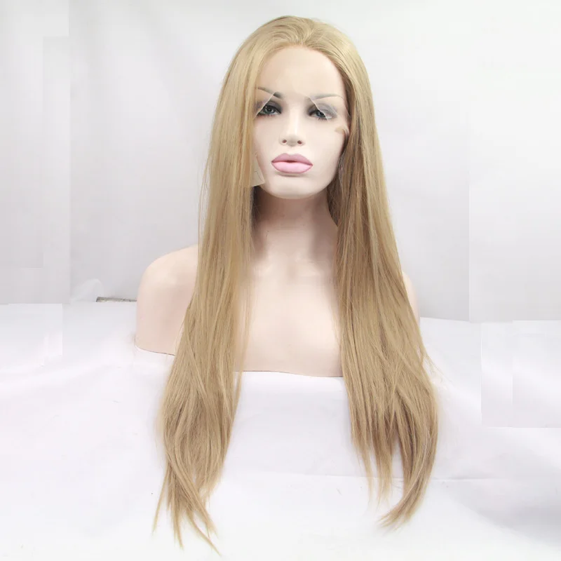 high quality blonde natural straight wigs synthetic lace front wig heat