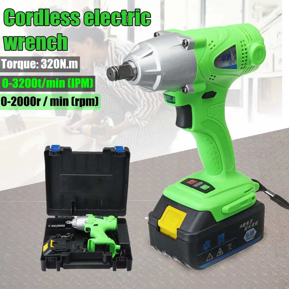 

96V Li-ion 0-2000rpm 6000mAh 320n.m Electric Impact Wrench DIY Household Electric Wrench Cordless Drill Cordless Wrench