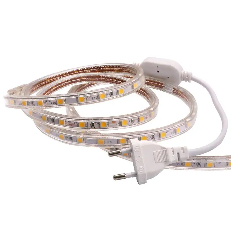 5050 Flexible LED Strip light AC220V 60leds/m Waterproof IP67 Led Tape LED Light With EU Power Plug 1to25m 5050 Flexible LED Strip light AC220V 60leds/m Waterproof IP67 Led Tape LED Light With EU Power Plug 1to25m