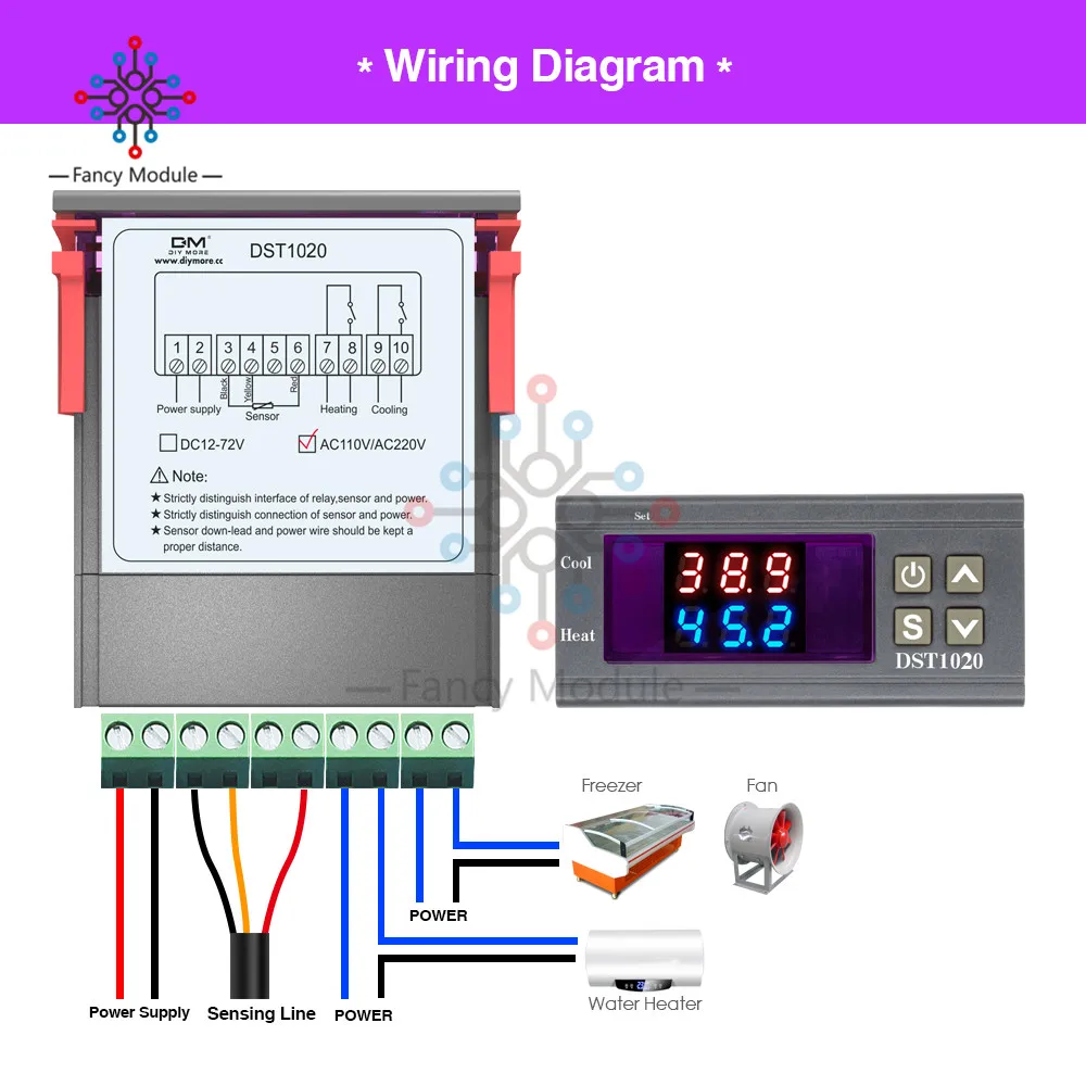 DST1020 AC 110-220V двойной дисплей цифровой контроль температуры Лер контроль термостат DS18B20 датчик Водонепроницаемый заменить STC-1000