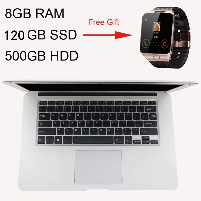 Gift Smart Watch 14inch Ultrathin Quad Core J1900 8GB Ram 120GB SSD 500GB HDD Fast Boot