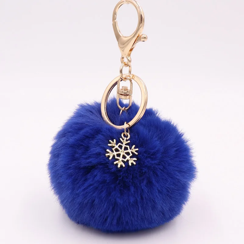 

Key Chain Snowflake Fur ball Pompom Artificial Rabbit Fur Keychains For Woman Christmas Gifts Car Bag KeyRing 22 Colors 6C2611