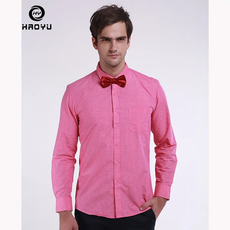 

2018 HAOYU New Arrival Men Shirt With Gift Solid Cravat Long Sleeve Brand Clothing Oxford Fabric Casual Slim Fit Tops Breathable