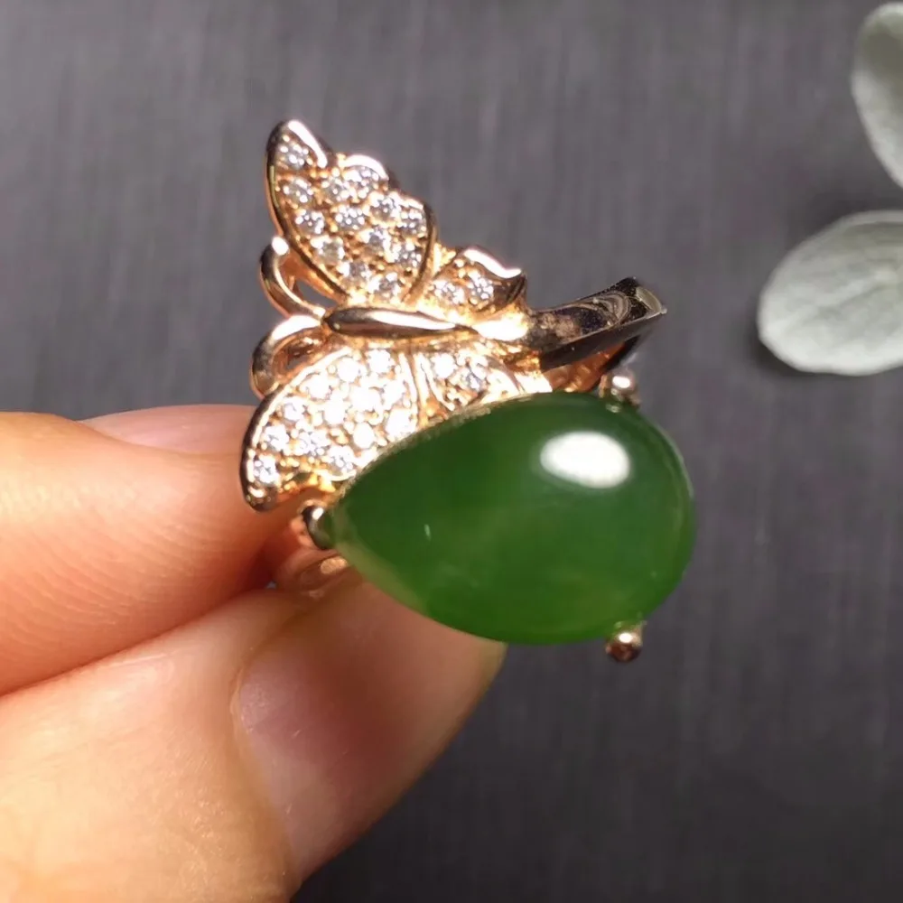 Fine Jewelry Real 925 Steling Silver s925 Platinum 100% Natural Burmes Jade Gemstone Rings Female Rings Christmas Gift for Women