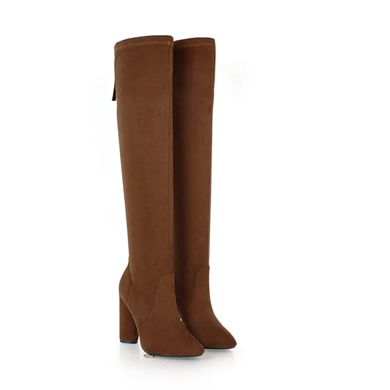 Talons Automne Dames Asumer Plus Bottes Bout Zip Sur Hiver 33 Troupeau Le Mode Pointu Camel noir Genou Haute Taille brown Épais 46 Femmes qMVSzpU