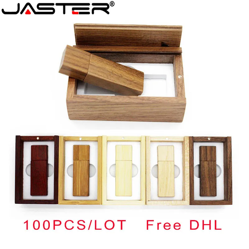 

JASTER 100PCS/LOT Photography Customer LOGO Wooden usb + gifts BOX usb flash drive Memory stick pendrive 4GB 8GB 16GB 32GB 64GB