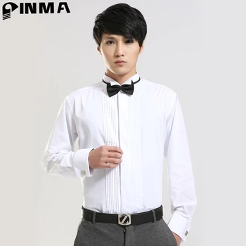 

Western Man Long sleeve Cuffs Dress Shirts Slim fit High Quality Luxury Wedding white Pink Brand cheap male clothing PINMA