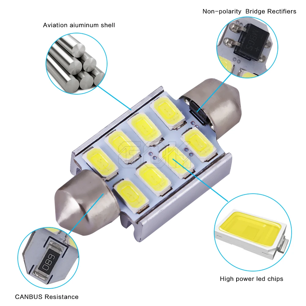 50x автомобиля светодиодная гирлянда 8LED C5W 8smd 5630 5730 гирлянда 36 мм CANBUS ОВС безошибочную светодиодные Купол Чтение свет тюнинг автомобилей